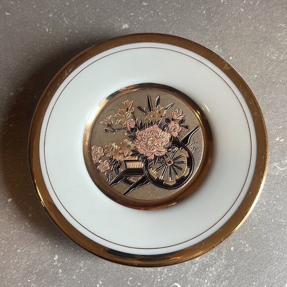VINTAGE 4" Art of chokin plate Flower Cart - Picture 2 of 10